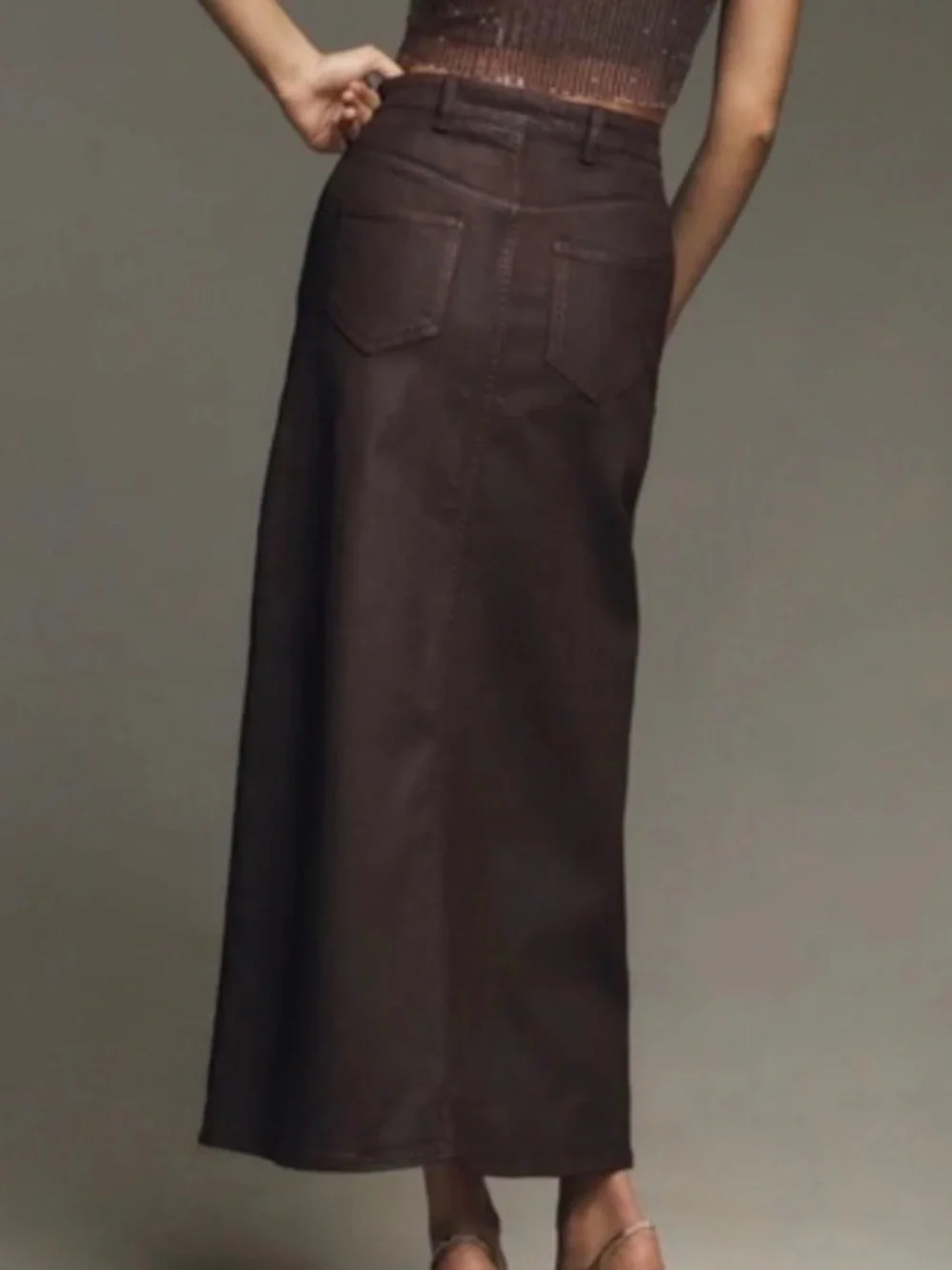 NWOT Anthropologie Pilcro Coated Maxi Denim Skirt, Size 12